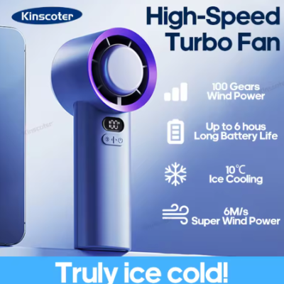 KINSCOTER مروحة تربو محمولة باليد 100 سرعات الرياح قابلة للتعديل مروحة شخصية صغيرة تعمل بالبطارية مروحة رموش كهربائية