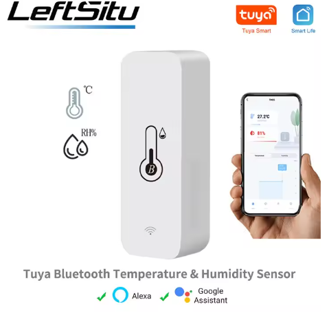 Tuya BT مستشعر درجة الحرارة والرطوبة الذكي مقياس الرطوبة الداخلي المتوافق مع تطبيق التحكم عن بعد يعمل مع Alexa Google Home